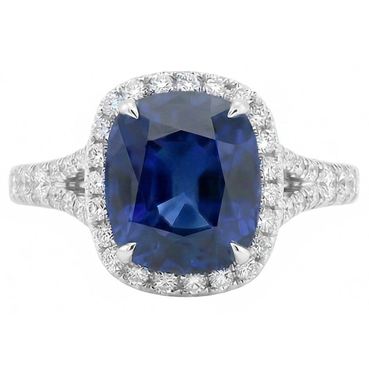 Damen Halo Cushion Cut Saphir Ring Pave Set Natürlicher Diamant ( nicht im Labor gezüchtet )en 4 Karat