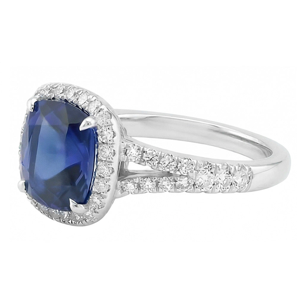 Damen Halo Cushion Cut Saphir Ring Pave Set Natürlicher Diamant ( nicht im Labor gezüchtet )en 4 Karat