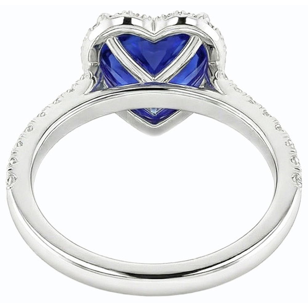 Damen Halo Heart Srilanka Saphirring & Natürlicher Diamant ( nicht im Labor gezüchtet )en 3,50 Karat