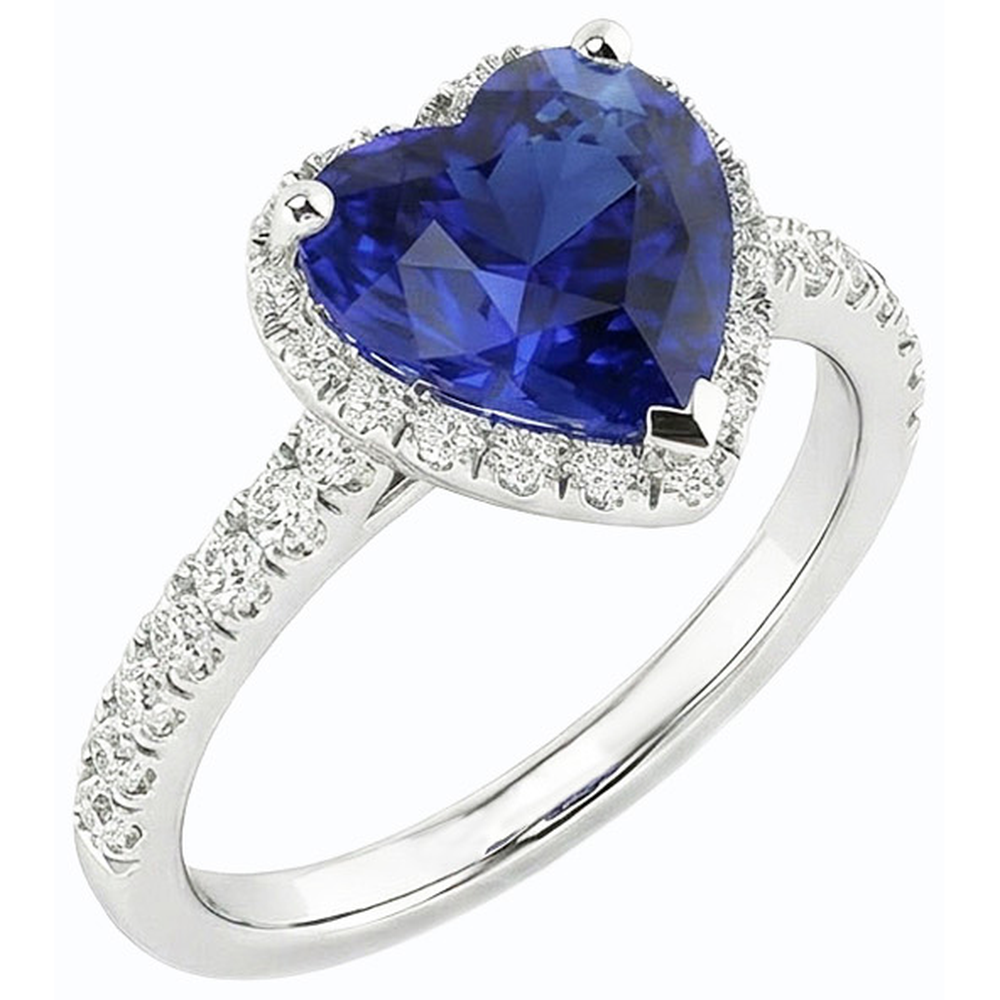 Damen Halo Heart Srilanka Saphirring & Natürlicher Diamant ( nicht im Labor gezüchtet )en 3,50 Karat
