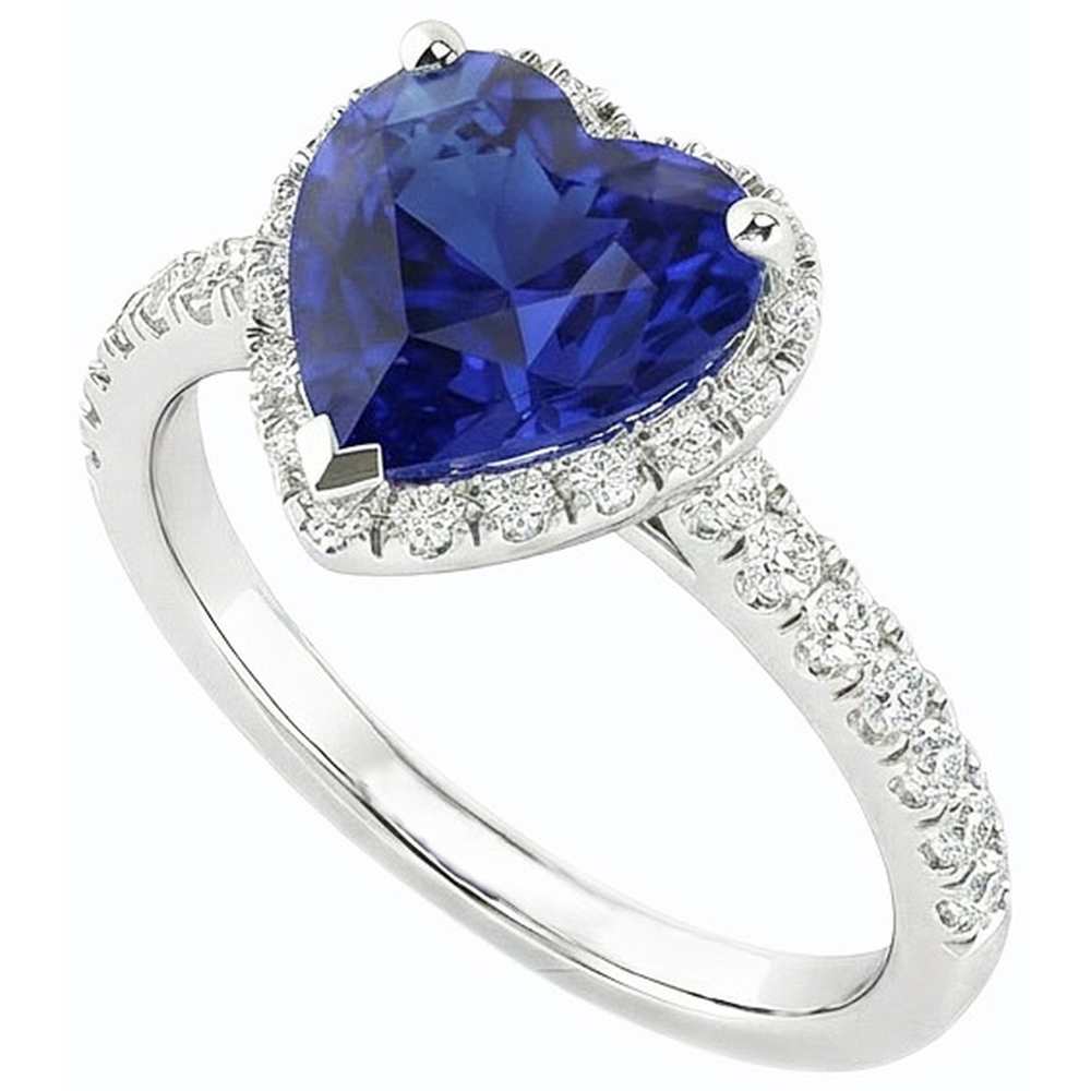 Damen Halo Heart Srilanka Saphirring & Natürlicher Diamant ( nicht im Labor gezüchtet )en 3,50 Karat