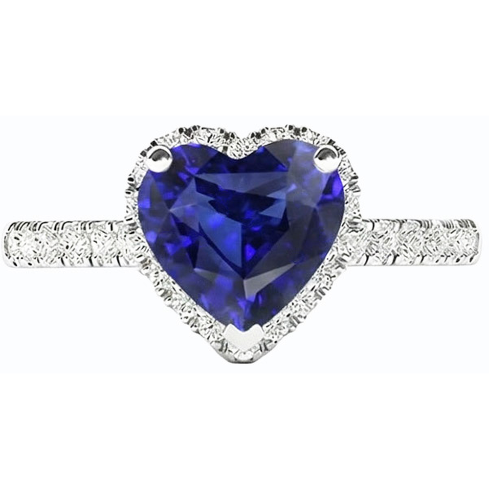 Damen Halo Heart Srilanka Saphirring & Natürlicher Diamant ( nicht im Labor gezüchtet )en 3,50 Karat