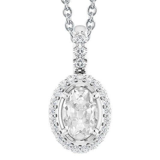 Damen Halo Natürliche Diamant Anhänger Oval Old Cut 5.50 Karat Schmuck 14K