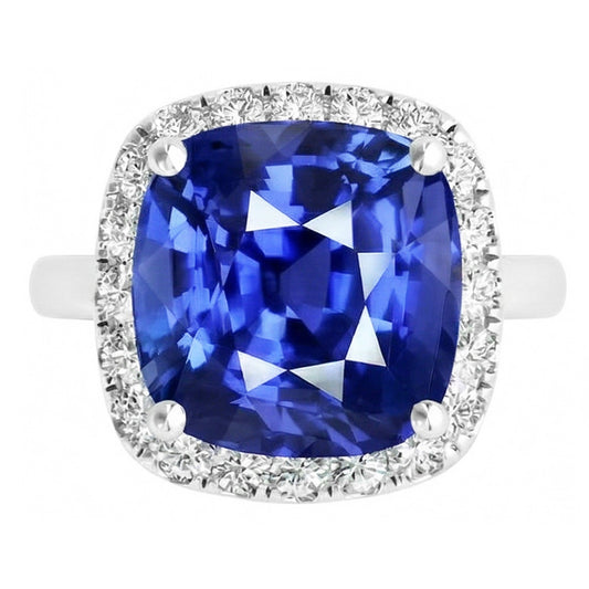 Damen Halo Natürlicher Diamant ( nicht im Labor gezüchtet ) Ringkissen Ceylon Saphir Schmuck 4 Karat