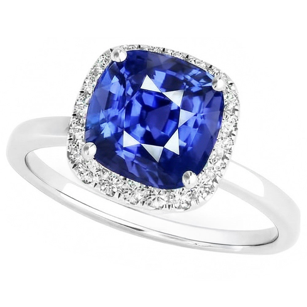 Damen Halo Natürlicher Diamant ( nicht im Labor gezüchtet ) Ringkissen Ceylon Saphir Schmuck 4 Karat