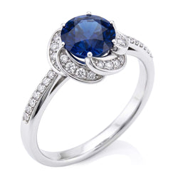 Damen Halo Natürlicher Diamant ( nicht im Labor gezüchtet ) Schmuck Blumen Stil Saphir Ring 3 Karat Gold