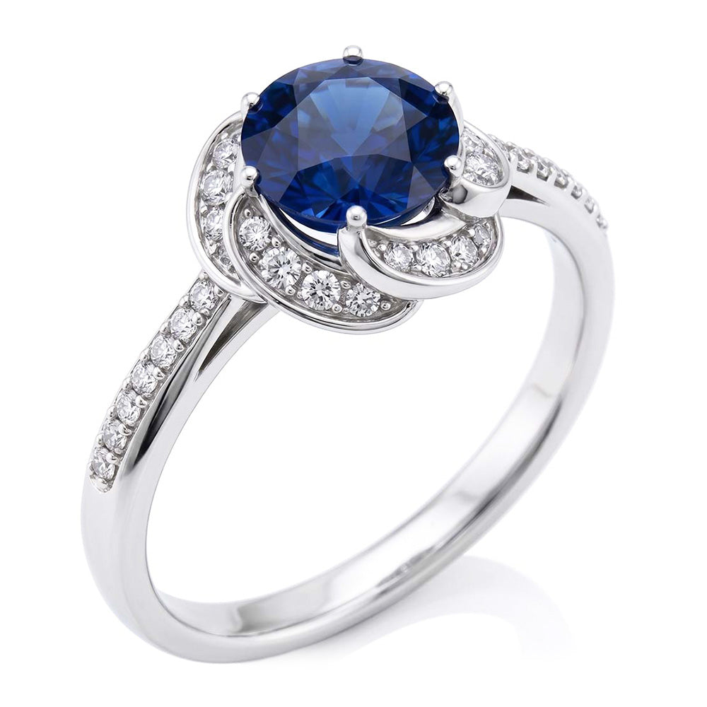 Damen Halo Natürlicher Diamant ( nicht im Labor gezüchtet ) Schmuck Blumen Stil Saphir Ring 3 Karat Gold