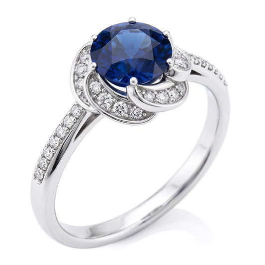 Damen Halo Natürlicher Diamant ( nicht im Labor gezüchtet ) Schmuck Blumen Stil Saphir Ring 3 Karat Gold