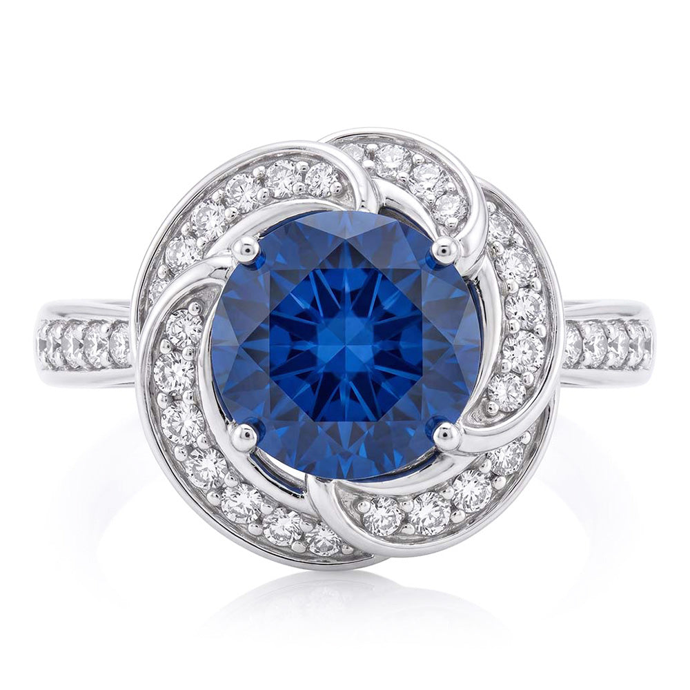 Damen Halo Natürlicher Diamant ( nicht im Labor gezüchtet ) Schmuck Blumen Stil Saphir Ring 3 Karat Gold