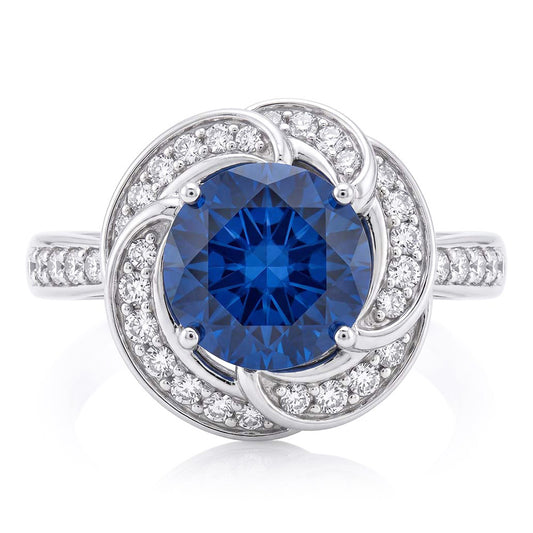 Damen Halo Natürlicher Diamant ( nicht im Labor gezüchtet ) Schmuck Blumen Stil Saphir Ring 3 Karat Gold
