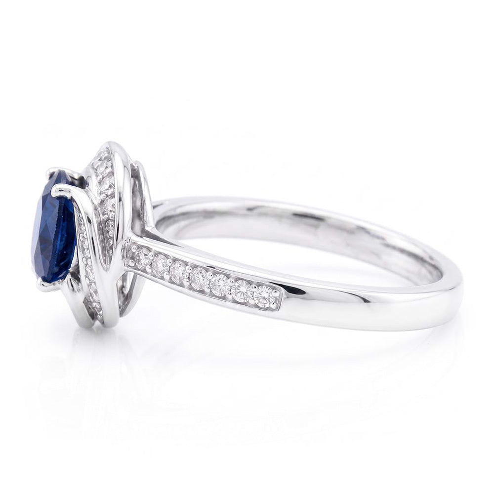 Damen Halo Natürlicher Diamant ( nicht im Labor gezüchtet ) Schmuck Blumen Stil Saphir Ring 3 Karat Gold