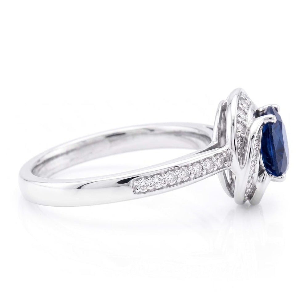 Damen Halo Natürlicher Diamant ( nicht im Labor gezüchtet ) Schmuck Blumen Stil Saphir Ring 3 Karat Gold