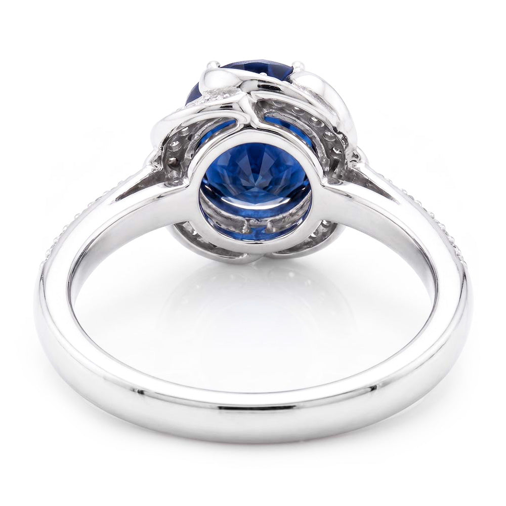 Damen Halo Natürlicher Diamant ( nicht im Labor gezüchtet ) Schmuck Blumen Stil Saphir Ring 3 Karat Gold