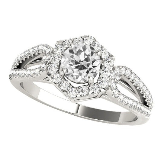 Damen Halo Ring Old Cut Natürliche Runden Diamants 4.75 Karat Split Shank