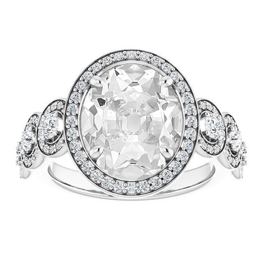 Damen Halo Ring Oval Old Mine Cut Echt Diamant Krappen Set 12.50 Karat