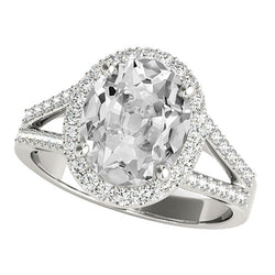 Damen Halo Ring Oval alter Bergmann Echt Diamant Prong Split Shank 7.25 Karat