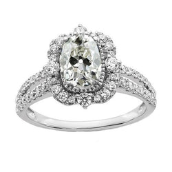 Damen Halo Ring Rund & Oval Altschliff Echt Aus der Erde Abgebauter Natürlicher Diamant Split Shank 5 Karat