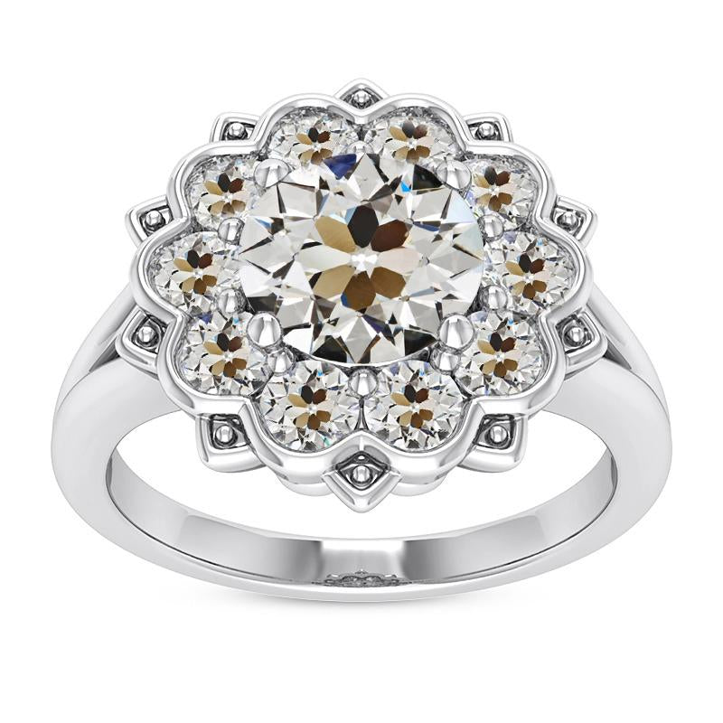 Damen Halo Ring Rund alter Bergmann Echt Diamant Star Style Gold 9 Karat