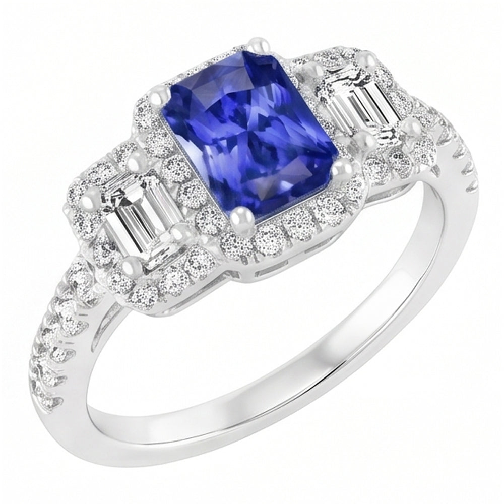 Damen Halo Ring Runder Smaragd Natürlicher Diamant ( nicht im Labor gezüchtet )en Natürlicher Blauer Saphir 3 Karat