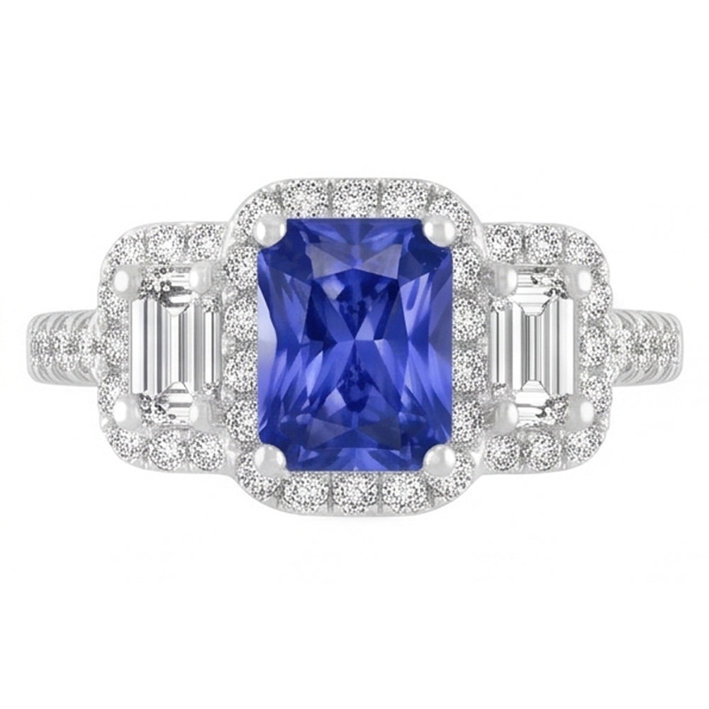 Damen Halo Ring Runder Smaragd Natürlicher Diamant ( nicht im Labor gezüchtet )en Natürlicher Blauer Saphir 3 Karat
