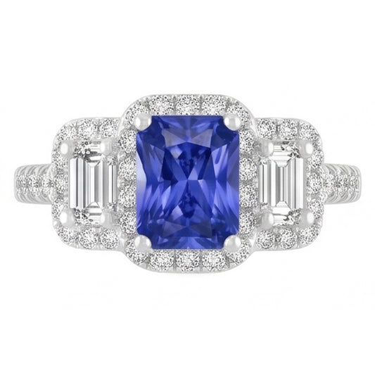 Damen Halo Ring Runder Smaragd Natürlicher Diamant ( nicht im Labor gezüchtet )en Natürlicher Blauer Saphir 3 Karat