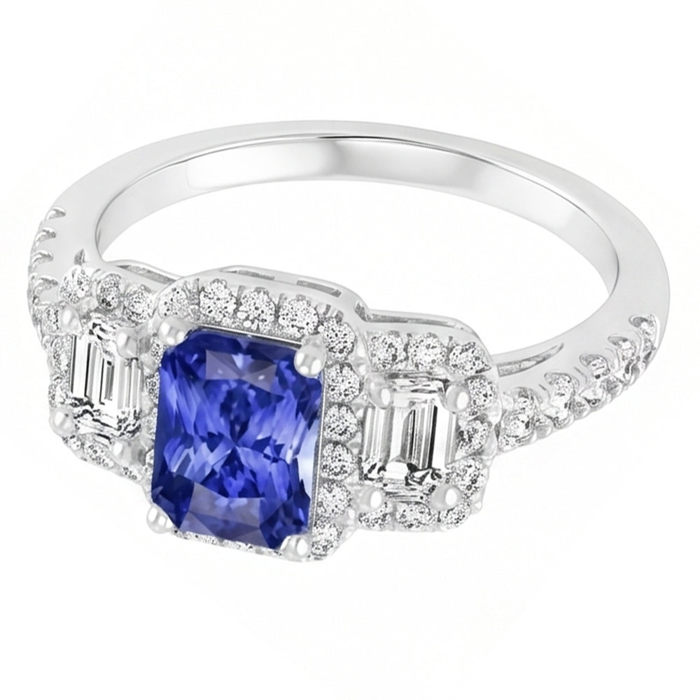 Damen Halo Ring Runder Smaragd Natürlicher Diamant ( nicht im Labor gezüchtet )en Natürlicher Blauer Saphir 3 Karat