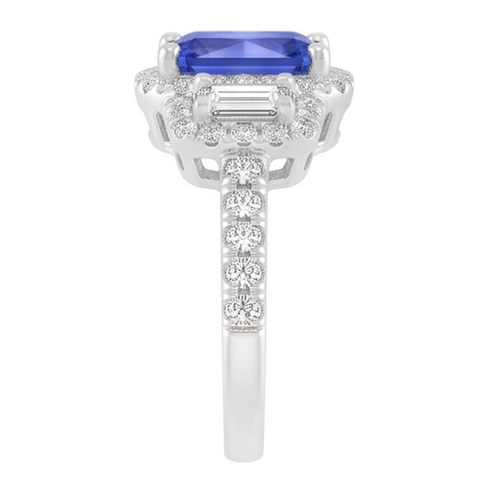 Damen Halo Ring Runder Smaragd Natürlicher Diamant ( nicht im Labor gezüchtet )en Natürlicher Blauer Saphir 3 Karat