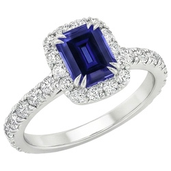 Damen Halo Ring Smaragd Sri Lanka Saphir & Aus der Erde Abgebauter Natürlicher Diamant 5 Karat