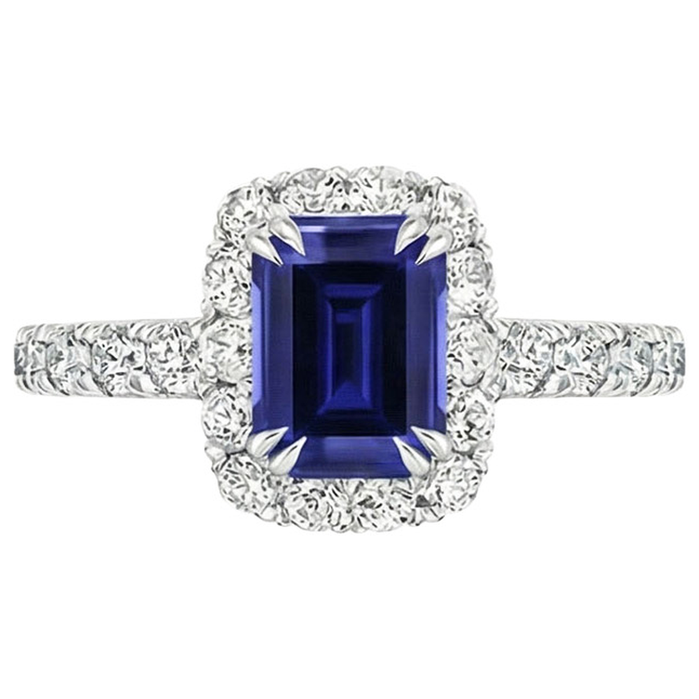 Damen Halo Ring Smaragd Sri Lanka Saphir & Aus der Erde Abgebauter Natürlicher Diamant 5 Karat