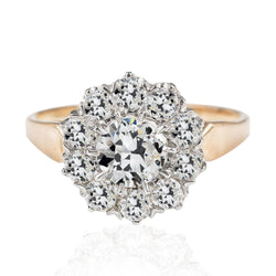 Damen Halo Ring alter Bergmann Echt Diamant Flower Style 4 Karat konischer Schaft