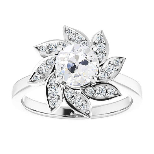 Damen Halo Ring alter Bergmann Echt Diamant Krappen Set Flower Style 4.50 Karat