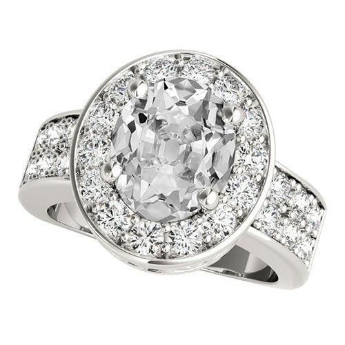 Damen Halo Ring mit Akzenten Oval Altschliff Echt Diamant 7.50 Karat Gold