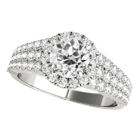 Damen Halo Ring rund alter Echt Bergmann Diamant mehrreihig Pave Set 5 Karat