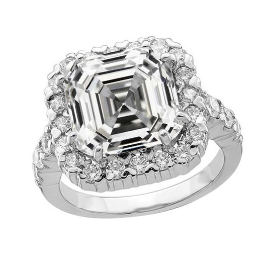 Damen Halo Runden & Asscher Echt Diamantring 14K Weißgold 6.50 Karat