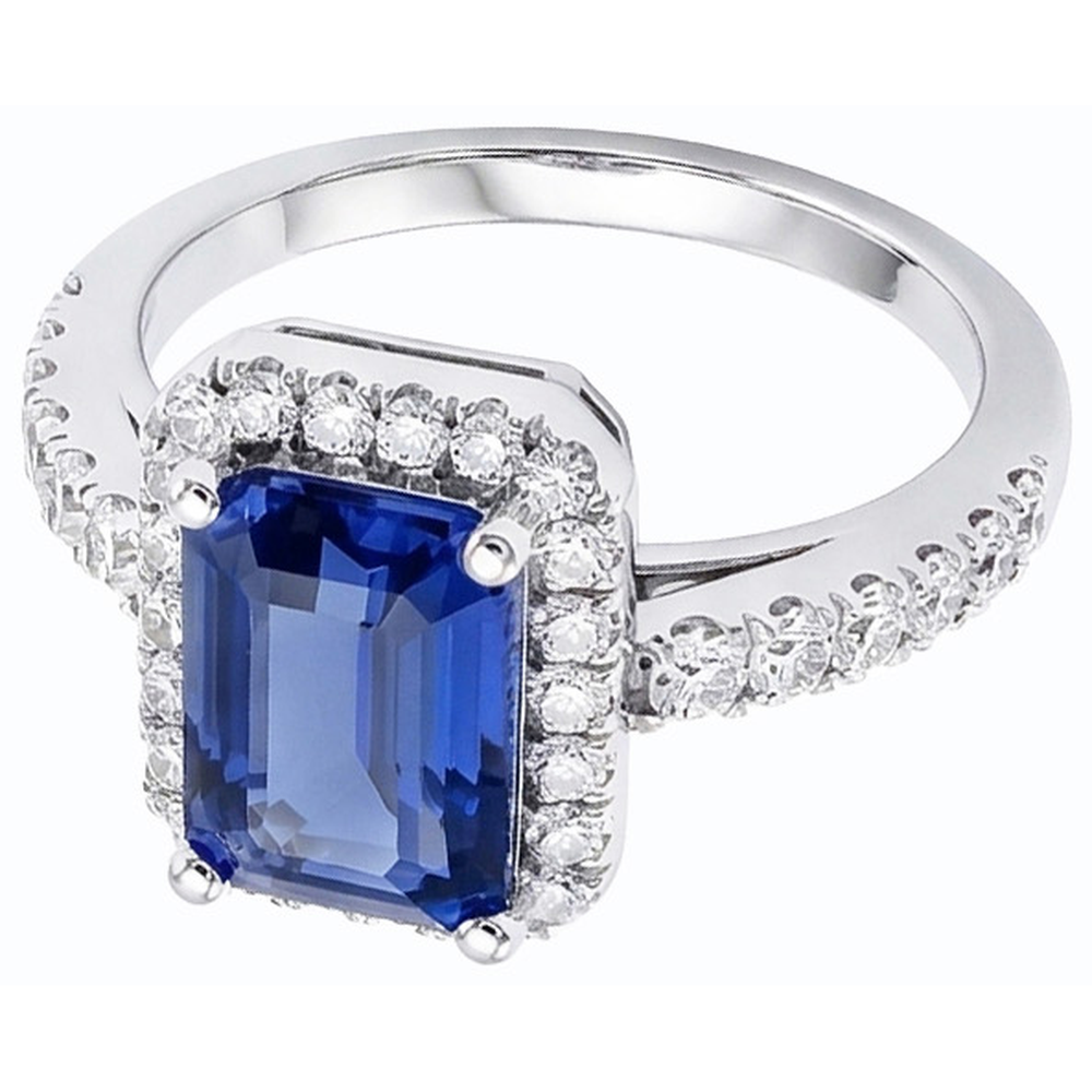 Damen Halo Smaragdblauer Saphirring 4 Karat Natürlicher Diamant ( nicht im Labor gezüchtet )schmuck