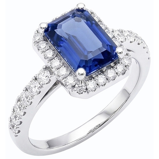 Damen Halo Smaragdblauer Saphirring 4 Karat Natürlicher Diamant ( nicht im Labor gezüchtet )schmuck