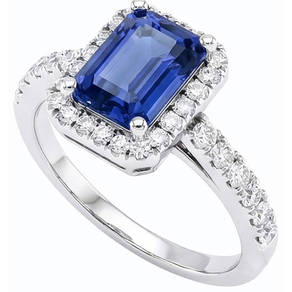 Damen Halo Smaragdblauer Saphirring 4 Karat Natürlicher Diamant ( nicht im Labor gezüchtet )schmuck
