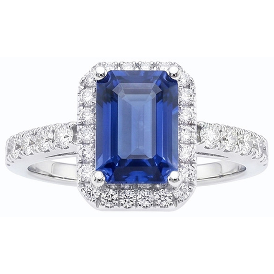 Damen Halo Smaragdblauer Saphirring 4 Karat Natürlicher Diamant ( nicht im Labor gezüchtet )schmuck