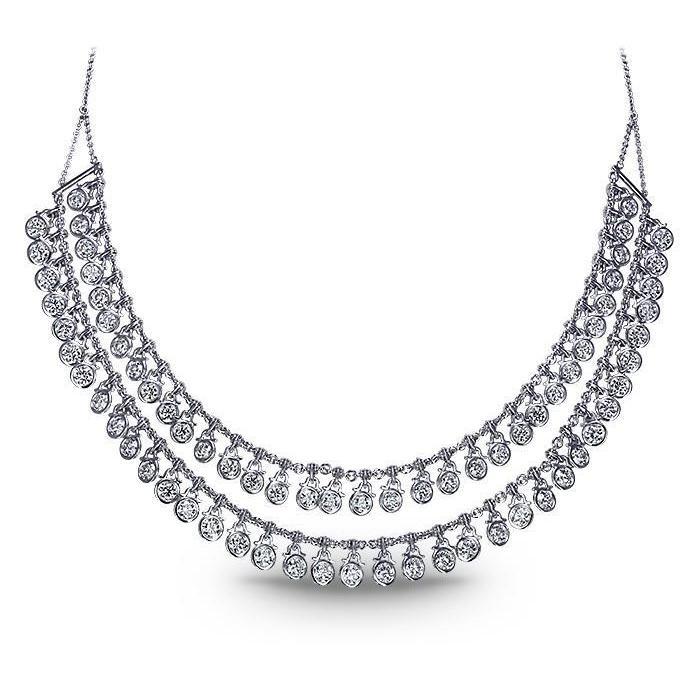 Damen Halskette Zweireihig 35 ct Echt Diamanten Weißgold 14K Neu