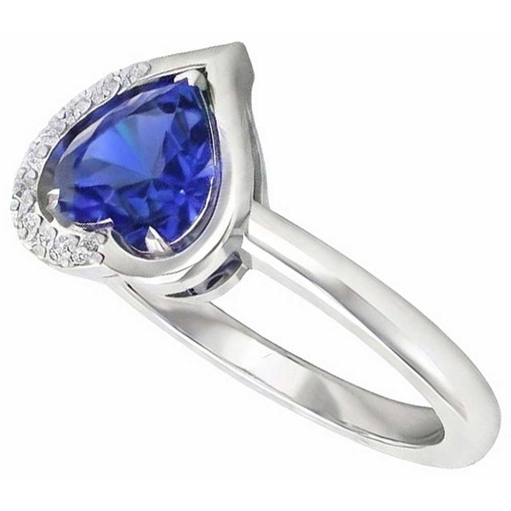 Damen Herz Edelstein Ring Blauer Saphir 2 Karat Krappen Set Natürlicher Diamant ( nicht im Labor gezüchtet )en