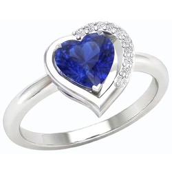 Damen Herz Edelstein Ring Blauer Saphir 2 Karat Krappen Set Natürlicher Diamant ( nicht im Labor gezüchtet )en