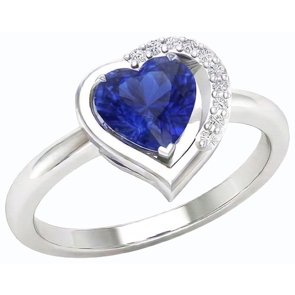 Damen Herz Edelstein Ring Blauer Saphir 2 Karat Krappen Set Natürlicher Diamant ( nicht im Labor gezüchtet )en