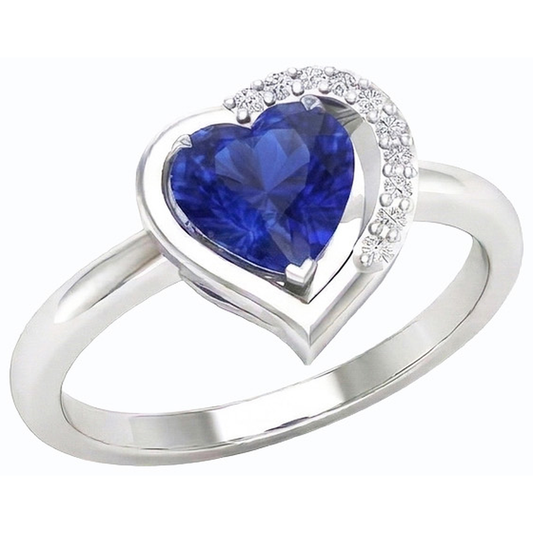 Damen Herz Edelstein Ring Blauer Saphir 2 Karat Krappen Set Natürlicher Diamant ( nicht im Labor gezüchtet )en