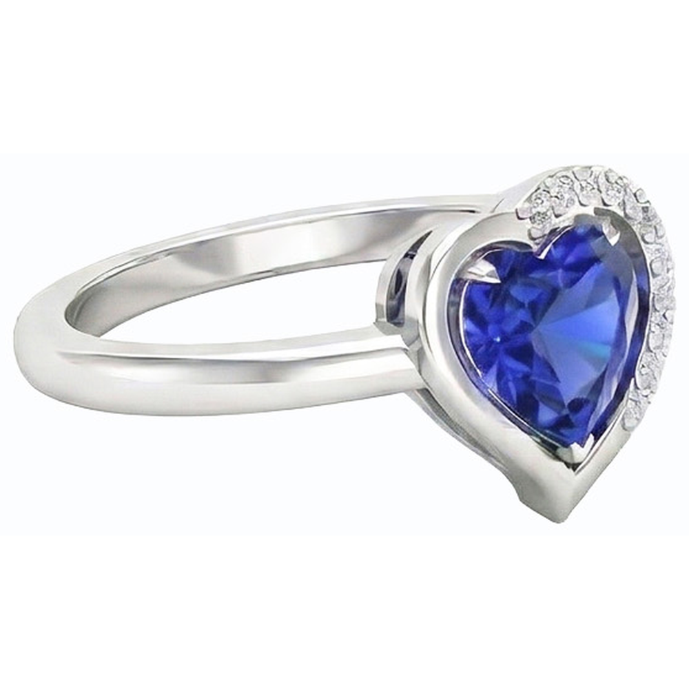 Damen Herz Edelstein Ring Blauer Saphir 2 Karat Krappen Set Natürlicher Diamant ( nicht im Labor gezüchtet )en