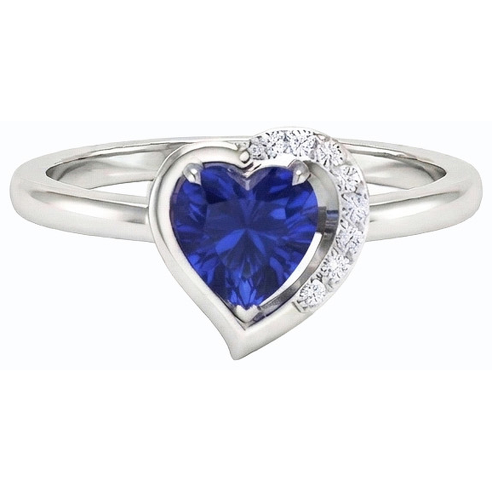 Damen Herz Edelstein Ring Blauer Saphir 2 Karat Krappen Set Natürlicher Diamant ( nicht im Labor gezüchtet )en