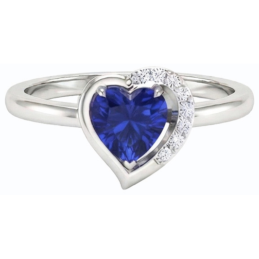 Damen Herz Edelstein Ring Blauer Saphir 2 Karat Krappen Set Natürlicher Diamant ( nicht im Labor gezüchtet )en