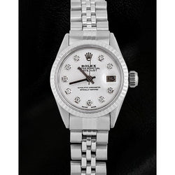 Damen-Jubiläumsarmbanduhr aus Edelstahl mit weißem Diamantzifferblatt und Rolex Datejust-Uhr