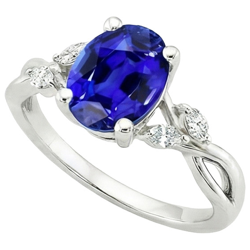 Damen Jubiläumsring Oval Blauer Saphir & Marquise Aus der Erde Abgebauter Natürlicher Diamant 6 Karat