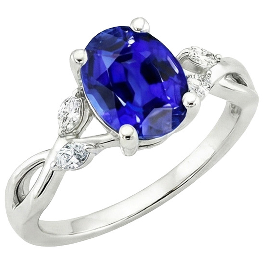 Damen Jubiläumsring Oval Blauer Saphir & Marquise Aus der Erde Abgebauter Natürlicher Diamant 6 Karat