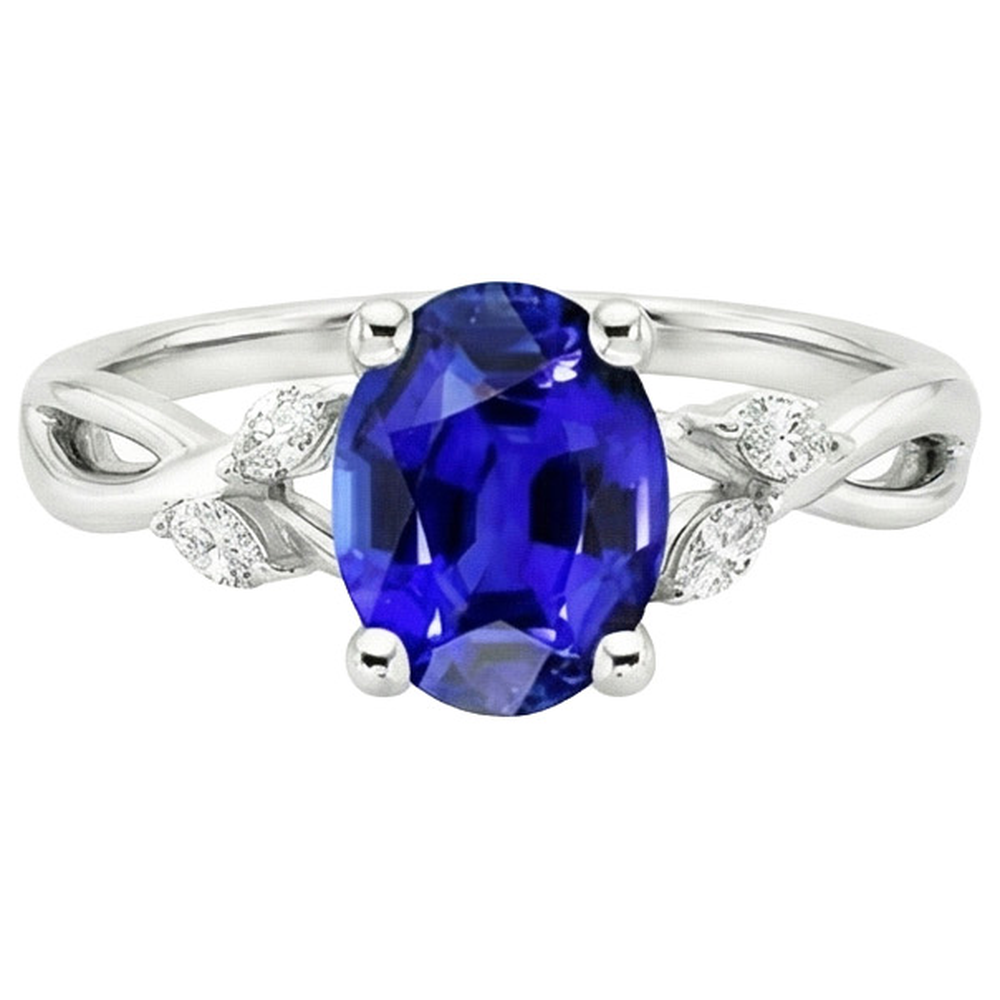 Damen Jubiläumsring Oval Blauer Saphir & Marquise Aus der Erde Abgebauter Natürlicher Diamant 6 Karat